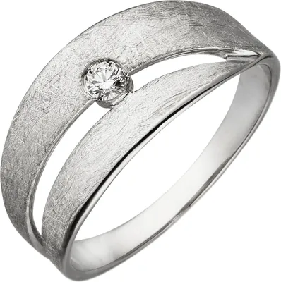 Produktbild von Gr. 56 Damen Ring 585 Gold Weißgold eismatt 1 Diamant Brillant 0,09ct. Diamantring