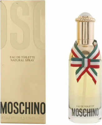 A perfume bottle and its packaging are displayed side-by-side against a white background.