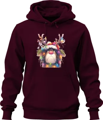 Produktbild von Rudolf Rentier Lichterkette Weihnachten niedlich Cartoon Geschenk Uni Hoodie Kapuzenpullover, Burgundy, M
