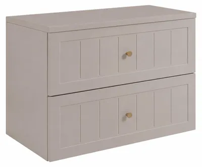Produktbild von Badezimmerschrank hängend 80 mit Schubladen, Korpus in Kaschmir + Platte in Kaschmir, 80 x 46 x 58,6 cm, KI-generiertes Bild