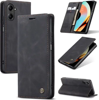 Produktbild von Realme 10 Pro Hülle, Retro Kunstledertasche mit Standfunktion Schutzhülle für Realme 10 Pro Schwarz