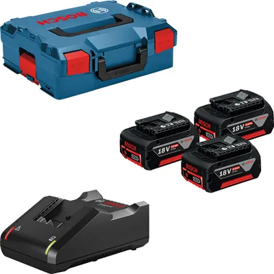 Obrázok produktu pre Základná súprava Bosch 3 x akumulátor GBA 18V 5,0Ah + nabíjačka GAL 18V-40 v kufri L-BOXX