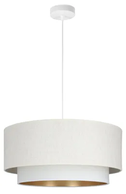 Produktbild von Pendelleuchte Stoff Metall E27 B: 45 cm H: max. 95 cm in Weiß Gold rund Modern Hängeleuchte