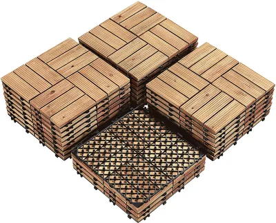 Produktbild von Yaheetech 27 x Terrassenfliesen Holzfliesen 2,43 m² Balkonfliesen mit Drainagesystem, wetterfest, Hellbraun