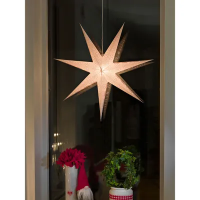 Immagine prodotto di Stella in carta bianca perforata con motivo stampato in rosso 7 punti senza lampadina
