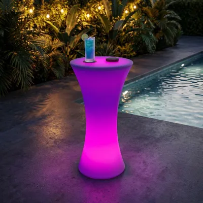 Immagine prodotto di Milani Home - tavolino luminoso da esterno in polietilene, diametro 58 x 110 cm, per giardino terrazzo e bordo piscina