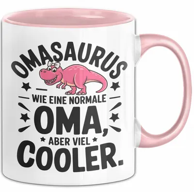 Produktbild von Oma Großmutter Tasse Becher Geschenk Lustige Geschenkidee Spruch Omasaurus Dinosaur (Rosa)