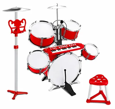 Kinder-Drumset mit Keyboard, Mikrofon, Hocker und Lichteffekten