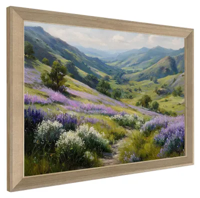 Obrázek produktu pro Obraz na zeď STYLER, rozměry 49x68 cm, motiv: krajina "Fialové hory", přírodní motiv, Paříž, obraz, dekorace na zeď, vhodný do obývacího pokoje nebo ložnice, s rámem, designový