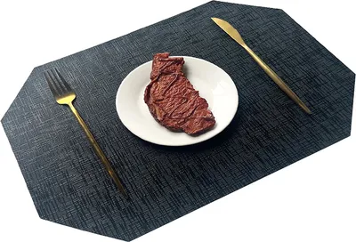 Produktbild von INF 6er-Set Schwarze achteckige Tischsets aus Kunstleder - Hitzebeständig & Rutschfest Achteckig