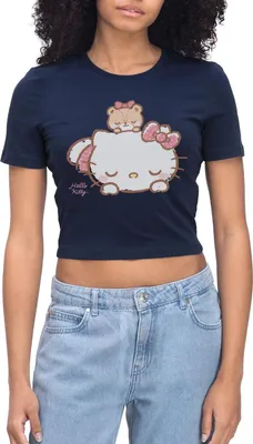 Produktbild von Spreadshirt Hello Kitty Mit Teddy Auf Dem Rücken Crop Top, M, Light Navy