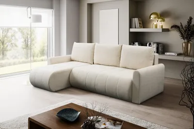 Zdjęcie produktu dla Narożnik SPRINT 230x149 do salonu funkcja spania pojemnik beż boucle