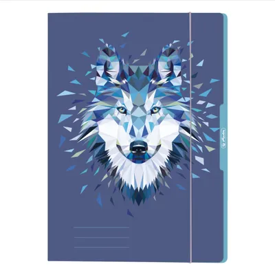 Produktbild von Herlitz Wild Animals Wolf, A4, Karton, Blau, Glänzend, Porträt, Gummiband
