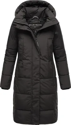 Produktbild von Marikoo Damen Winter Steppjacke Recycelt Vegan gefüttert Stepp Jacke lang warm Mantel Parker Kragen mit abnehmbarer Kapuze Laryaa XVI Schwarz Gr: 38 - M