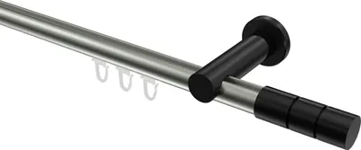 Produktbild von Interdeco Innenlaufstange / Gardinenstange mit Innenlauf Edelstahl-Optik / Schwarz, Typ Platon Elanto (Rillenzylinder), 20 mm Ø 1-läufig, 100 cm