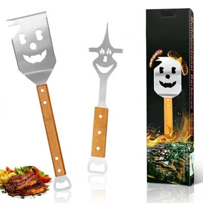 Produktbild von Grillbesteck-Set mit Pfannenwender und Holzgriffen für den Grill