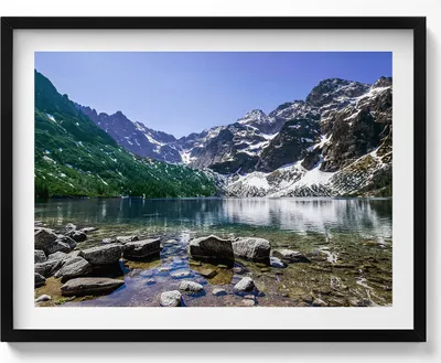 Produktbild von Bergsee - Landschaft– Wandbild mit Rahmen – Gerahmtes Bild  – Wanddekoration – 80x60 cm –  Schwarz Rahmen
