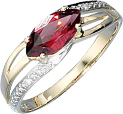 Produktbild von JOBO Damen Ring 585 Gold Gelbgold teilrhodiniert 2 Diamanten Brillanten 1 Granat rot Größe 50