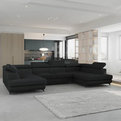 Produktbild von Masseno Ecksofa VINTESSA mit Schlaffunktion U-Form, Sofa mit Bettkasten, Wohnzimmersofa, Couch, Soffa, Bettsofa, Couchgarnitur- Schwarz, QUELLE 100
