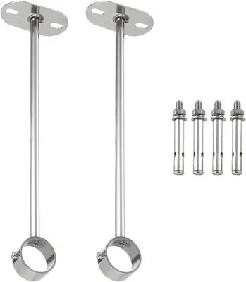 Produktbild von Set mit 2 Gardinenstangenhalterungen aus Edelstahl (32 mm) für Schrankdecken inklusive passender Schrauben, silberfarben