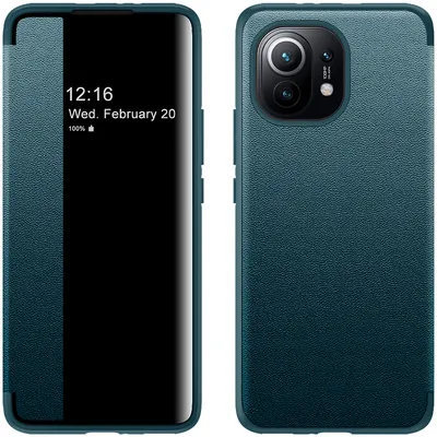 Obrázek produktu pro Pouzdro pro Xiaomi Mi 11 tenkéPolyuretankožené klopové pouzdro s okénkem pro zobrazení zelené