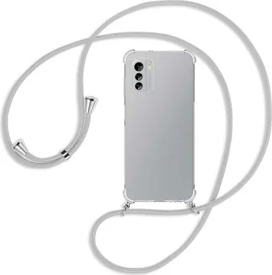 Produktbild von Handykette Backcover-Schutzhülle mit Band (Metall silberfarben) für Nokia G60 5G (6.58'') - silbergrau