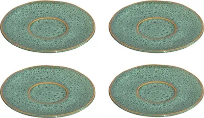 Produktbild von Leonardo Matera Unterteller 4-er Set, spülmaschinengeeignete Steingut-Unterteller für Espressotassen, 4 Keramik-Untertassen, Ø 11 cm, grün, 018604