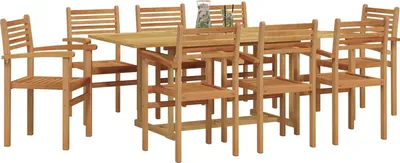 Obrázok produktu pre vidaXL Záhradná jedálenská súprava, 9 kusov, hnedá, masívne drevo, teak