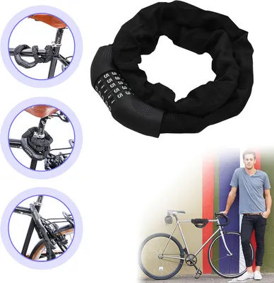 Produktbild von Fiqops Fahrradschloß 90cm Fahrradschloss Ketten-Schloss Zahlenschloss schwarz