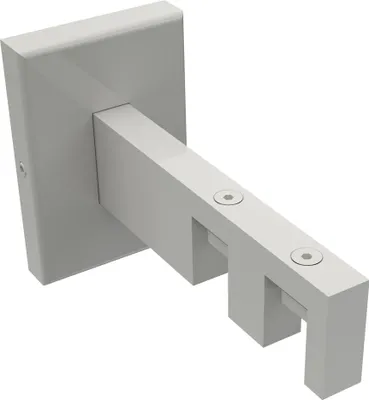 A white bracket for a curtain rod.