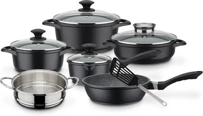 Produktbild von Famanu Kochgeschirrset Granit - 10-teilig - geeignet für Induktion - Gussaluminium