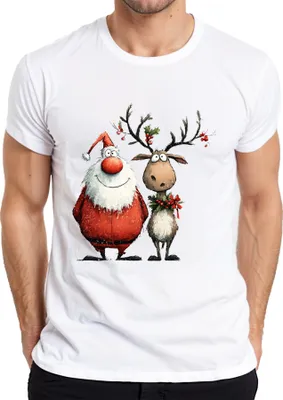 Produktbild von Lustiger Weihnachtsmann und Rentier Cartoon Weihnachten Geschenk Herren T-Shirt, Weiß, S