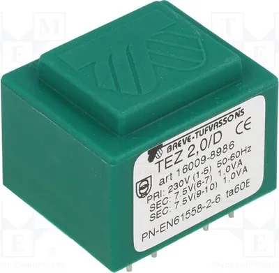 Produktbild von 1x Transformator: überzogen 2VA 7,5V 7,5V 133,3mA 230VAC 133,3mA TEZ2/D230/7.5-7.