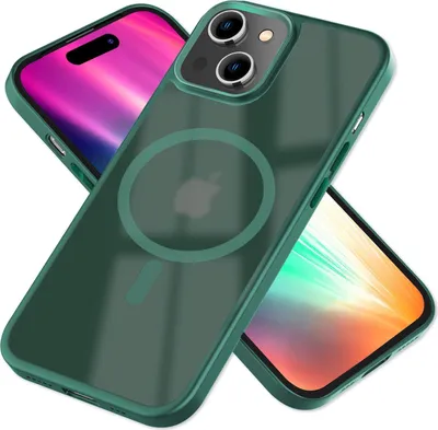 Produktbild von MagSafe Hülle Hybrid für iPhone 15 Plus Frosted Hard Case Schutz Rand Handyhülle Grün