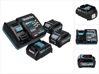 Immagine prodotto di Kit alimentatore Makita 40 V max. con 2 batterie BL 4025 da 2,5 Ah ( 2x 191B36-3 ) + Caricabatterie rapido DC 40 RA ( 191E07-8 ) + Adattatore di ricarica ADP10 LXT su XGT 14,4 V 18 V ( 191C10-7 )