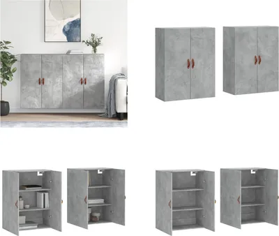 Produktbild von vidaXL Wandschränke 2 Stk. Betongrau 69,5x34x90 cm - Wandschrank - Wandschränke - Schrank - Lagerschrank