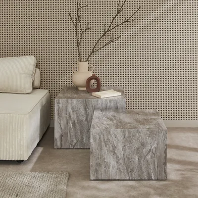 Produktbild von sweeek - 2er-Set quadratische Couchtische mit Marmorlook - Grau