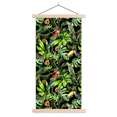 Produktbild von MuchoWow® Textilposter Vögel - Tropisch - Muster 40x80 cm mit holzfarbenen Rahmen - Wohnzimmer