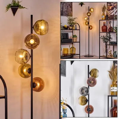 Produktbild von Villamare Stehlampe aus Metall/Riffelglas, Schwarz/Kupfer/Rauch/Gold/Klar, E14