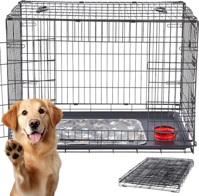 Produktbild von AREBOS Hundekäfig 63 x 45 x 51 cm Hunde-Transportboxen Auto klappbar Hundebox faltbar Transportbox Hund mit 2 Türen Hundekäfig für Zuhause S Schwarz