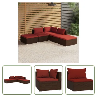 Produktbild von The Living Store 5-tlg. Garten-Lounge-Set mit Kissen Poly Rattan Braun