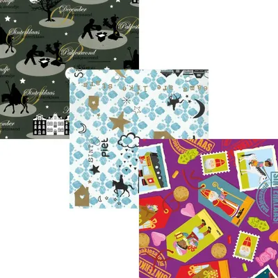Productafbeelding van Assortiment 21 Sinterklaaspapier Cadeaupapier Inpakpapier Extra lang en breed - 300 x 100 cm - 6 rollen
