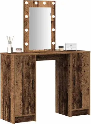 Image de Table de maquillage vidaXL, couleur marron, 102 x 33 x 135 cm, en panneaux de particules