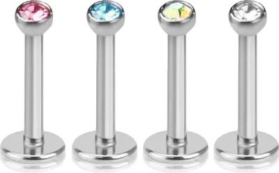 Produktbild von viva-adorno 4 Stück 1,2 x 6 x 2mm Lippen Piercing Stecker Tragus Labretstecker Zirkonia Edelstahl Innengewinde in verschiedenen Farben Z188,Set gemischt