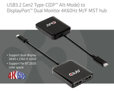 Produktbild von Club3D MST-Hub USB 3.2 Typ C > 2x DP 4K60Hz St/Bu