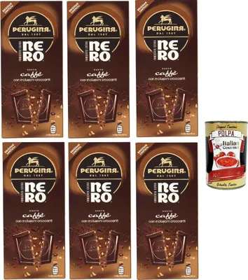 Produktbild von Perugina NERO Fondente gusto caffe', Tavoletta di Cioccolato Fondente, Dunkle Schokoladen KaffeeGeschmack-Riegel, 6x 85g + Italian Gourmet polpa 400g