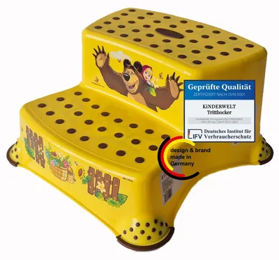 Produktbild von KiNDERWELT Premium zweistufiger Tritthocker für Kinder und Babys, gelb, Tritthocker 2 Stufen für Kleinkinder ab 3 Jahren, abwischbar, rutschfest und BPA-frei