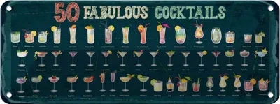 Produktbild von vianmo Blechschild 10x27 cm 50 Fabulous Cocktails Drinks