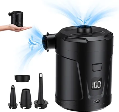 Produktbild von Tragbare Luftmatratzenpumpe, 5200 mAh mit 4 Düsen und LED-Anzeige, Aufblas-/Entleerungspumpe für Pools, Tretboote, Camping, Schwimmringe