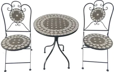 Produktbild von Bistro-Set aus Eisen, 1 Tisch, 2 Stühle, Mosaik